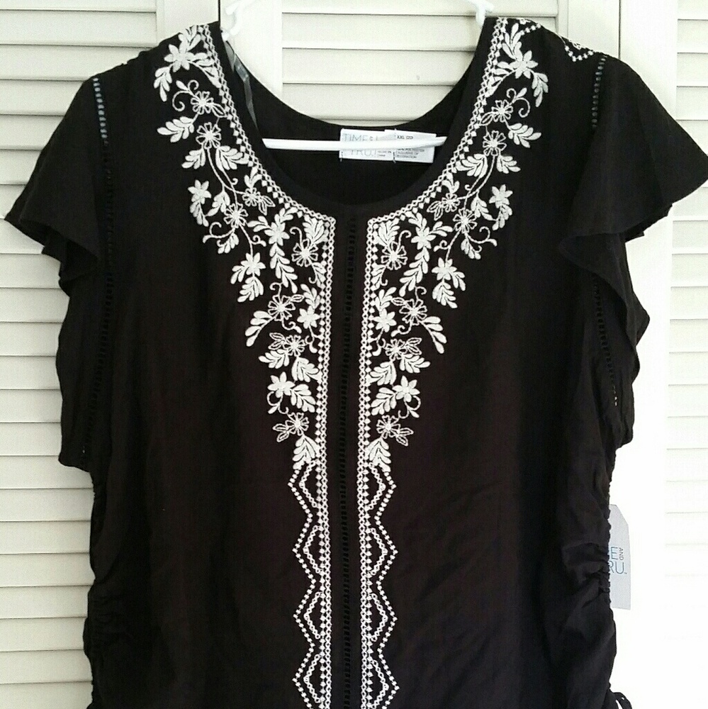 Plus Size Black Embroidered Blouse